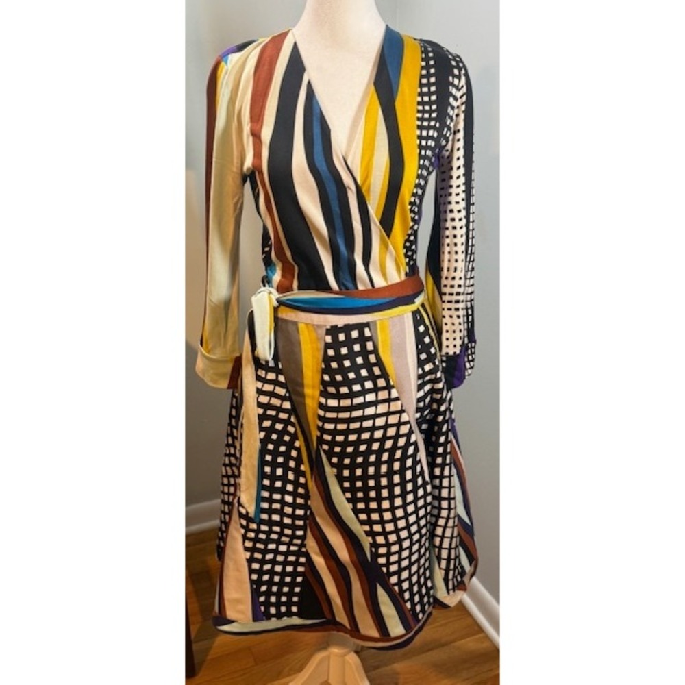 DVF Diane Von Furstenberg‎ Amelia Wrap Dress Sz 6 Silk Geometric 2014